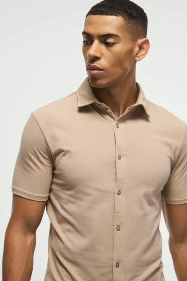 boohooMAN Short Sleeve Stretch Fit Jersey Shirt | Shirts | Going Out Shirts