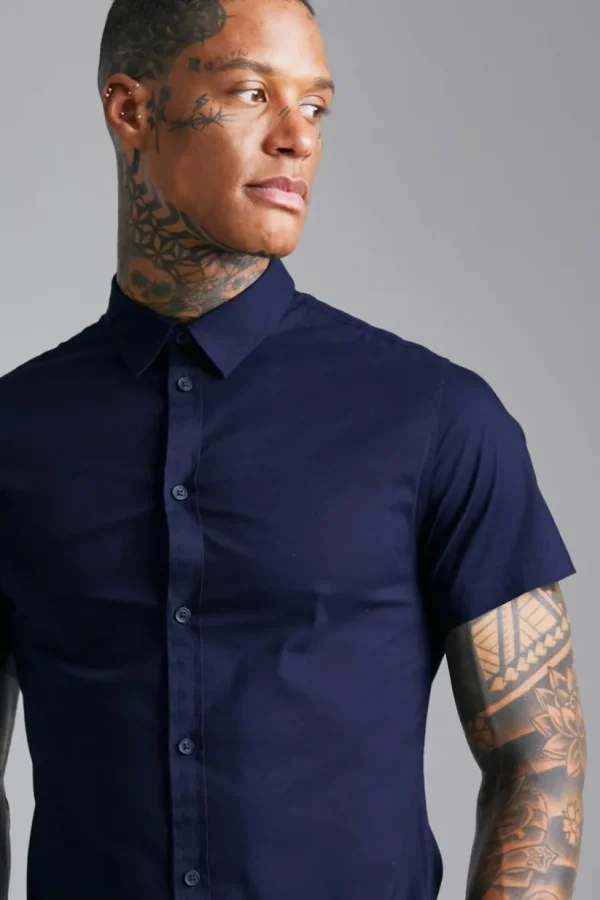 boohooMAN Short Sleeve Stretch Fit Shirt | Shirts | Going Out Shirts