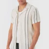 boohooMAN Short Sleeve Textured Multi Stripe Pocket Shirt | Shirts | Going Out Shirts