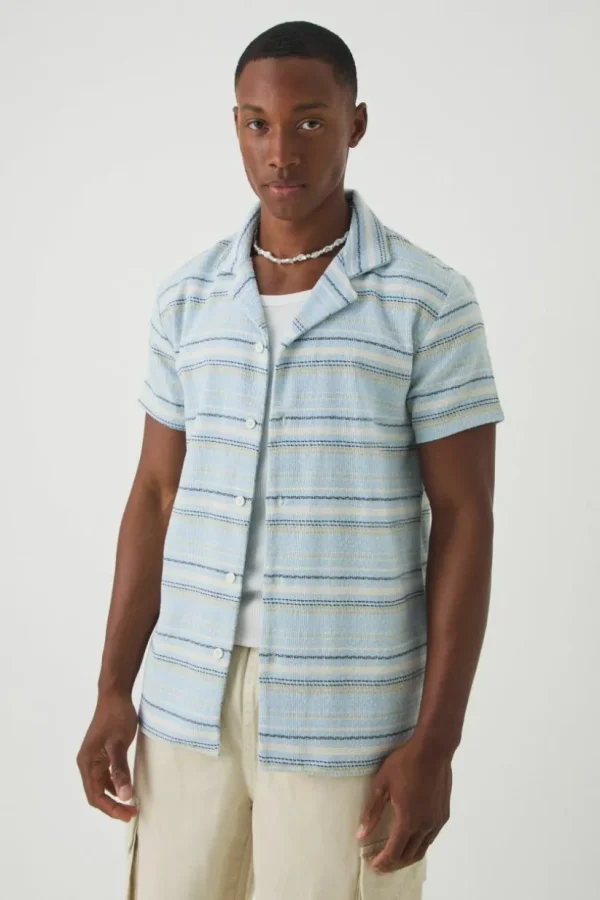 boohooMAN Short Sleeve Textured Stripe Shirt | Shirts | Going Out Shirts