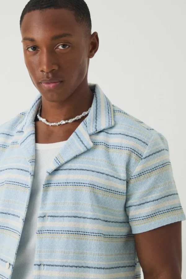 boohooMAN Short Sleeve Textured Stripe Shirt | Shirts | Going Out Shirts