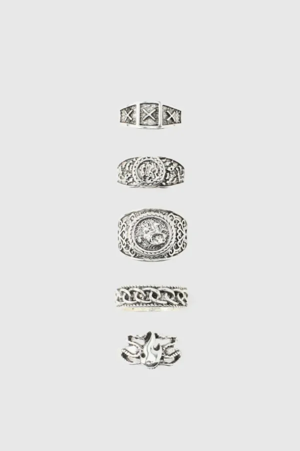 boohooMAN Signet Ring 5 Pack | Jewellery & Watches