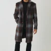 boohooMAN Single Breasted Check Overcoat In | Man | Coats & Jackets