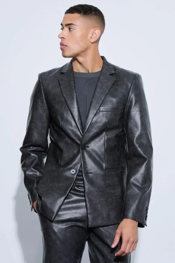 boohooMAN Single Breasted Cut Out Pu Blazer | Suits & Tailoring | Suits & Tailoring