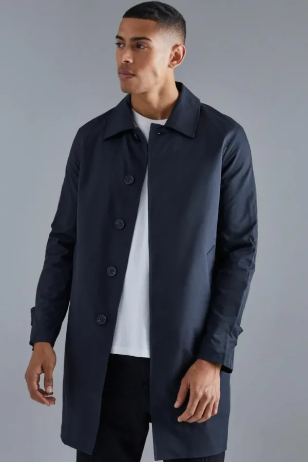 boohooMAN Single Breasted Poly Twill Mac Jacket | Going Out