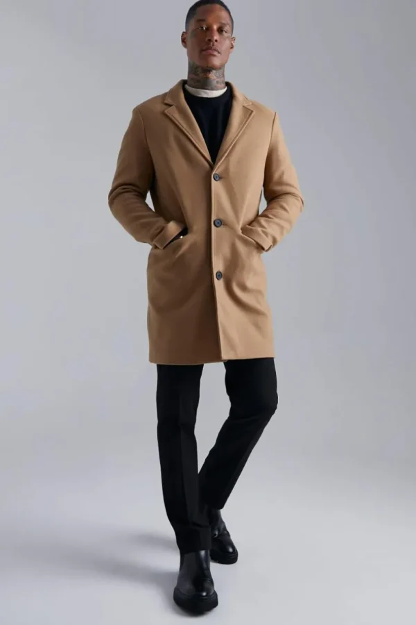 boohooMAN Single Breasted Wool Look Overcoat in | Going Out | Man