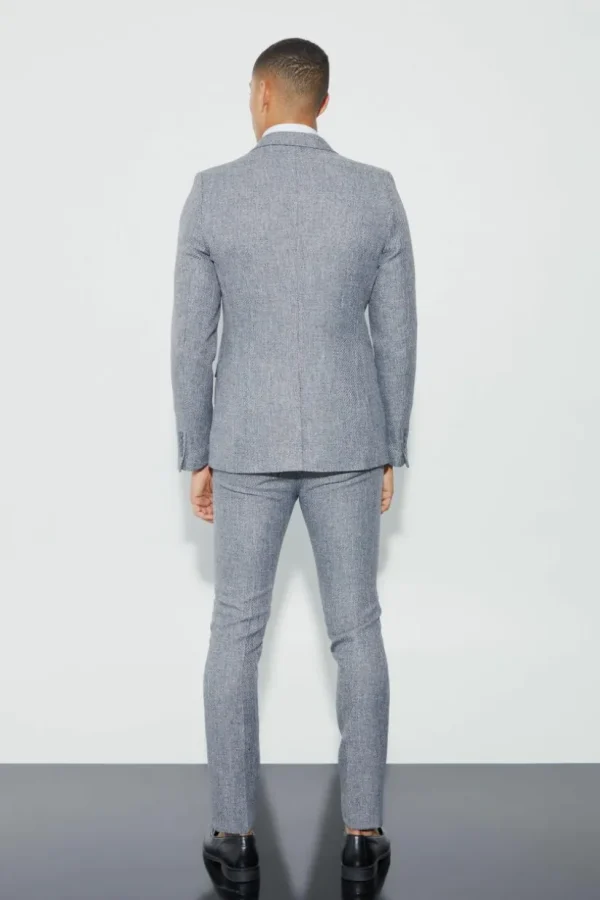 boohooMAN Skinny Fit Boucle Suit Trousers | Suits Trousers | Going Out Trousers