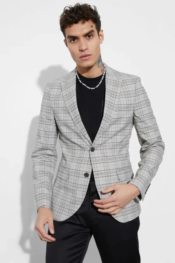 boohooMAN Skinny Fit Check Suit Jacket | Suits & Tailoring | Suits & Tailoring