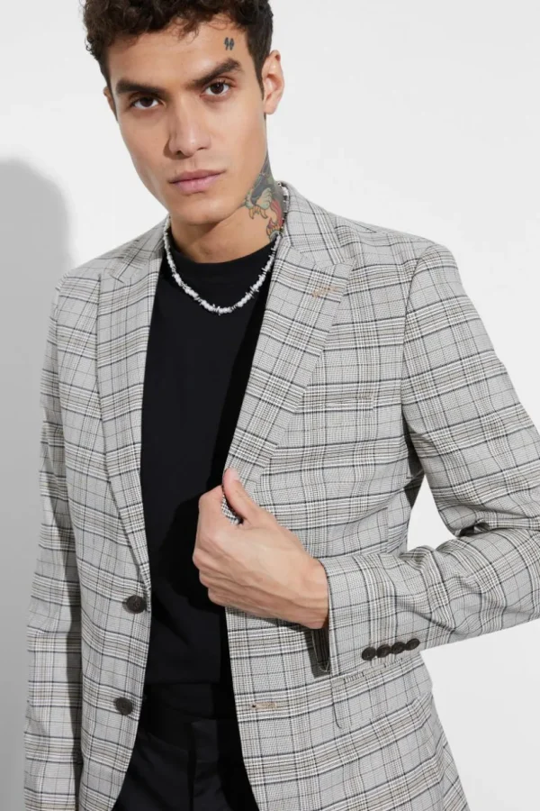 boohooMAN Skinny Fit Check Suit Jacket | Suits & Tailoring | Suits & Tailoring