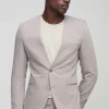 boohooMAN Skinny Fit Collarless Single Breasted Blazer | Suit Blazers | Going Out