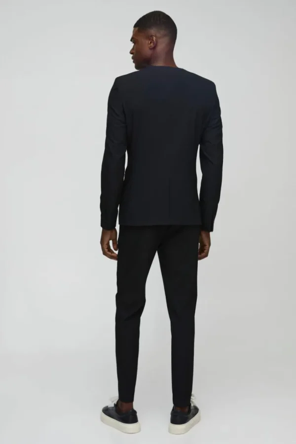 boohooMAN Skinny Fit Collarless Single Breasted Blazer | Suits & Tailoring | Suits & Tailoring