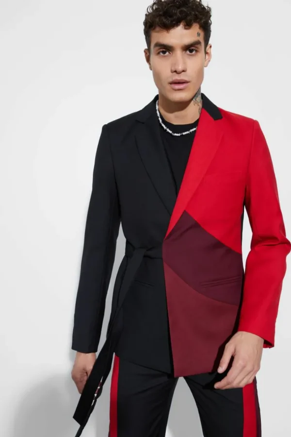 boohoo Skinny Fit Colour Block Wrap Front Suit | Sets & Coords