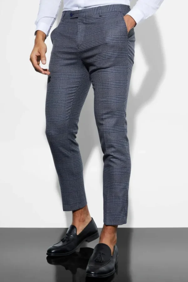 boohooMAN Skinny Fit Cropped Check Suit Trousers | Suits & Tailoring | Suits & Tailoring