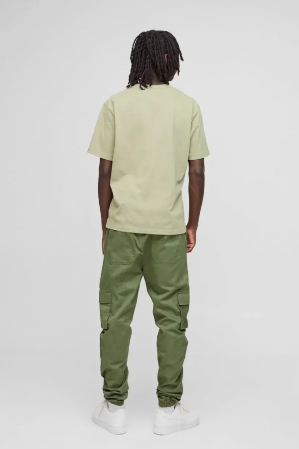 boohooMAN Skinny Fit Elasticated Waist Cuffed Cargo Trousers | Trousers | Cargo Trousers