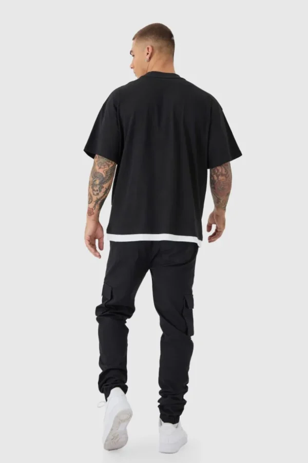 boohooMAN Skinny Fit Elasticated Waist Cuffed Cargo Trousers | Cargo Trousers | Trousers