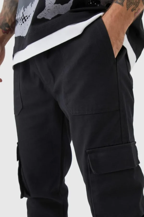 boohooMAN Skinny Fit Elasticated Waist Cuffed Cargo Trousers | Cargo Trousers | Trousers