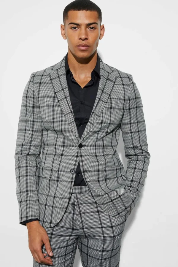 boohooMAN Skinny Fit Single Breasted Check Suit Jacket | Suits & Tailoring | Suits & Tailoring