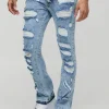 boohooMAN Skinny Flared All Over Ripped Distressed Jeans | Denim | Going Out Denim