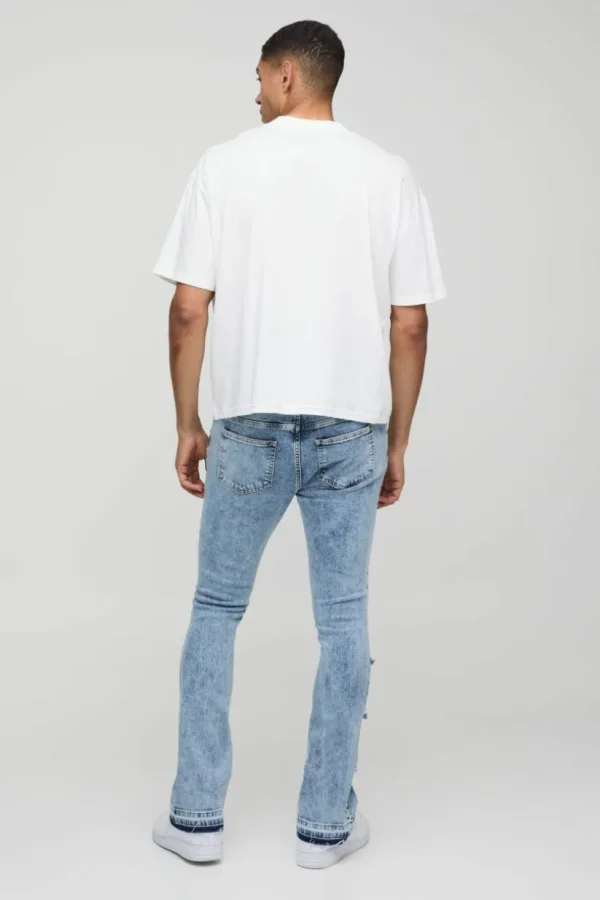 boohooMAN Skinny Flared All Over Ripped Distressed Jeans | Denim | Going Out Denim