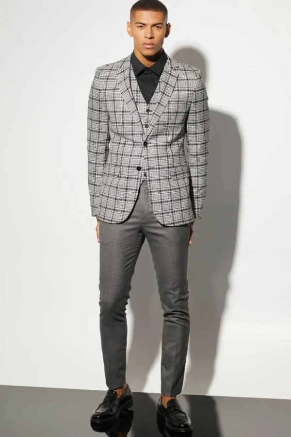 boohooMAN Skinny Single Breasted Check Suit Jacket | Suits & Tailoring | Suits & Tailoring