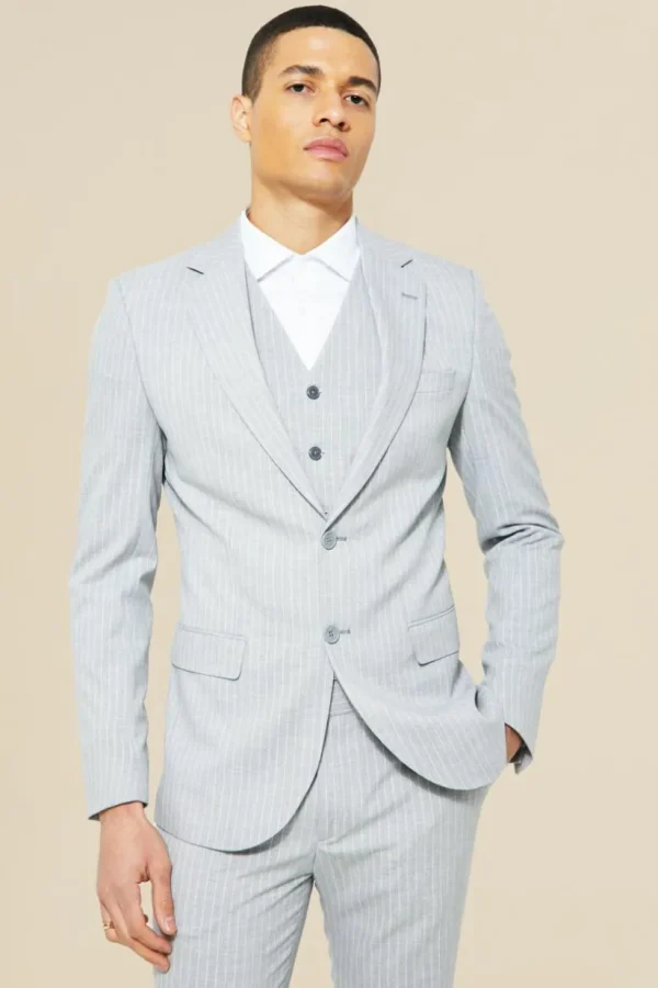 boohooMAN Skinny Single Breasted Pinstripe Suit Jacket | Suits & Tailoring | Suits & Tailoring