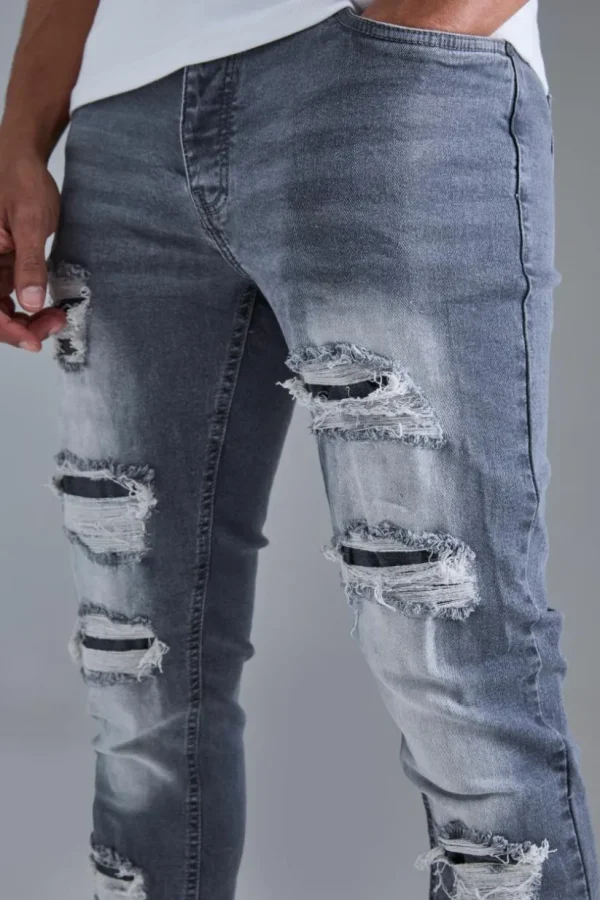 boohooMAN Skinny Stacked Distressed Ripped Jeans In | Going Out | Denim