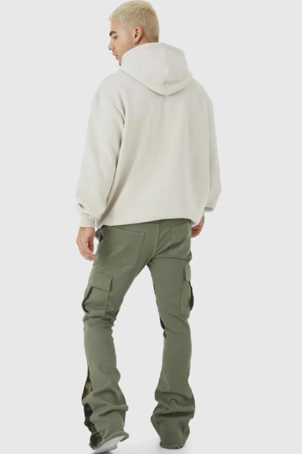 boohooMAN Skinny Stacked Flare Camo Gusset Cargo Trouser | Cargo Trousers