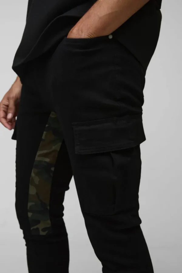 boohooMAN Skinny Stacked Flare Camo Gusset Cargo Trouser | Trousers | Cargo Trousers