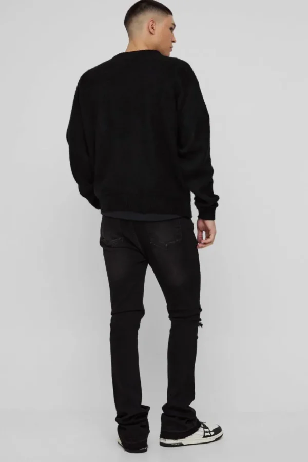 boohooMAN Skinny Stacked Flared Ripped Knee Jeans | Denim | Going Out Denim