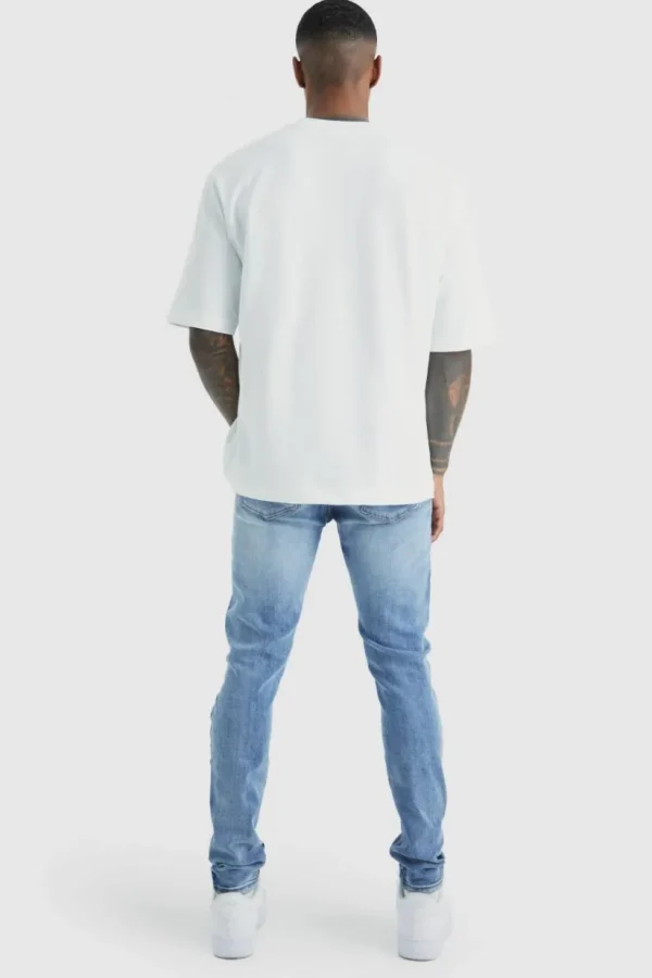 boohooMAN Skinny Stretch Bleached Ripped Knee Jeans | Jeans