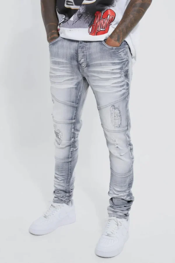 boohooMAN Skinny Stretch Heavy Bleached Ripped Jean | Going Out