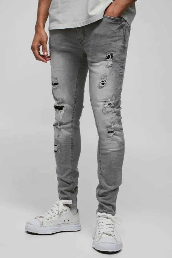 boohooMAN Skinny Stretch Ripped Jeans In | Denim | Going Out Denim