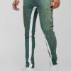 boohooMAN Skinny Stretch Ripped Paint Splat Gusset Jeans | Denim | Going Out Denim