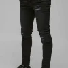 boohooMAN Skinny Stretch Pu Biker Rip & Repair Jeans | Denim | Going Out Denim