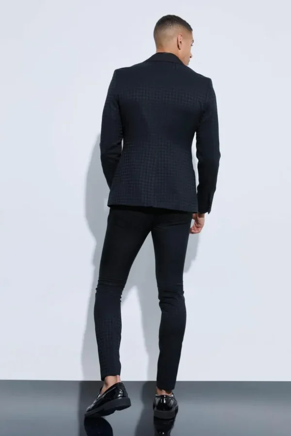 boohoo Skinny Tonal Houndstooth Suit | Sets & Coords | Suit Blazers