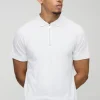 boohooMAN Slim 1/4 Zip Pique Golf Polo | Going Out Polo Shirts | Going Out