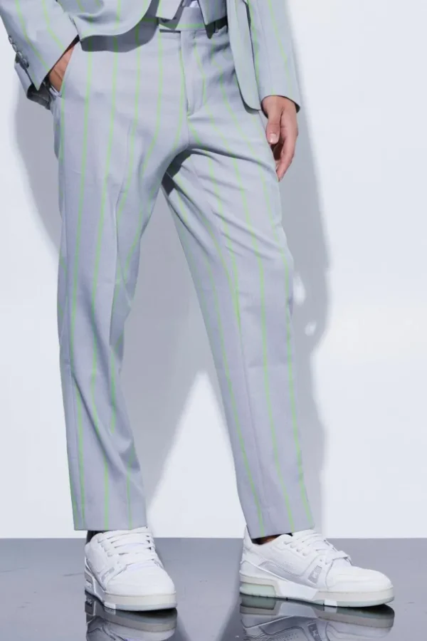 boohooMAN Slim Crop Wide Stripe Suit Trouser | Suits & Tailoring | Suits & Tailoring