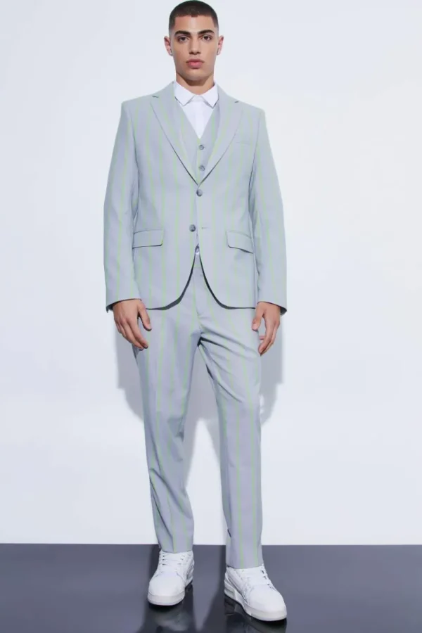 boohooMAN Slim Crop Wide Stripe Suit Trouser | Suits & Tailoring | Suits & Tailoring