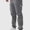 boohooMAN Slim Fit Elasticated Waist Woven Tab Cuffed Cargo Trousers | Trousers | Cargo Trousers