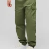 boohooMAN Slim Fit Elasticated Waist Woven Tab Cuffed Cargo Trousers | Trousers | Cargo Trousers