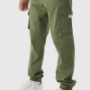 boohooMAN Slim Fit Elasticated Waist Woven Tab Cuffed Cargo Trousers | Trousers | Cargo Trousers