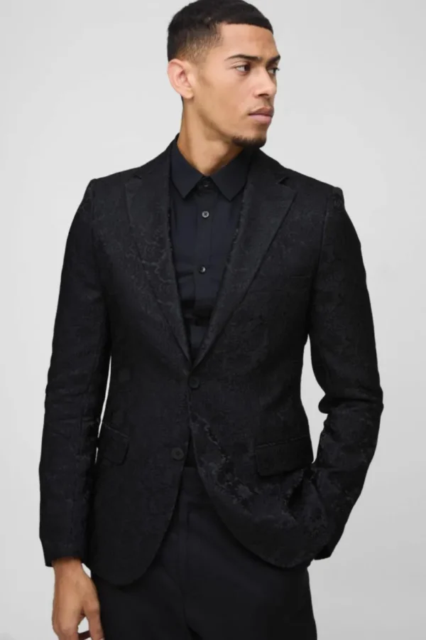 boohooMAN Slim Fit Flock Velour Blazer | Suit Blazers | Suits & Tailoring