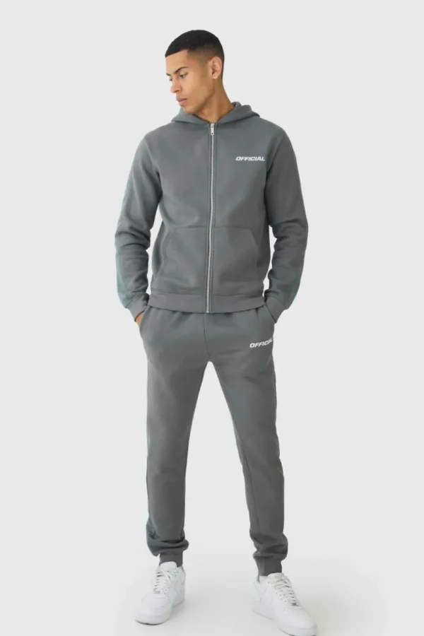 boohooMAN Slim Fit Official Zip Through Mesh Panelled Hooded Tracksuit | Tracksuits