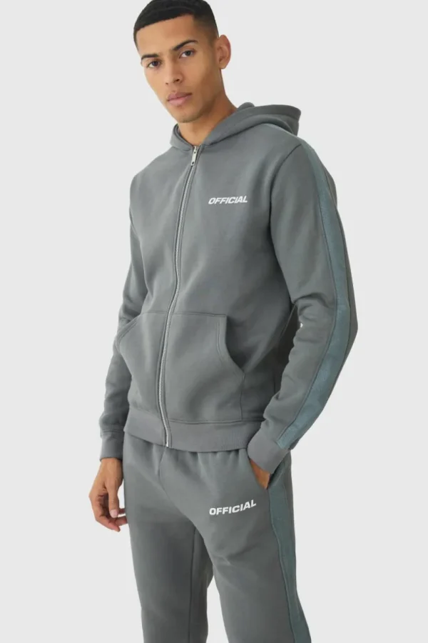 boohooMAN Slim Fit Official Zip Through Mesh Panelled Hooded Tracksuit | Tracksuits