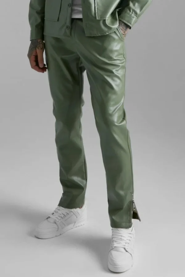 boohooMAN Slim Fit Pu Trousers | Going Out