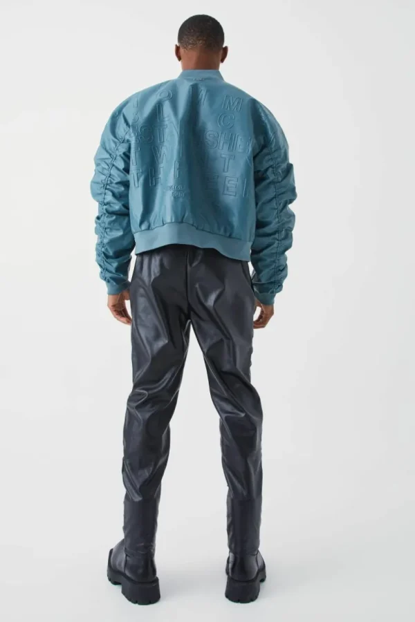 boohooMAN Slim Fit Stacked Pu Zip Hem Trouser | Going Out
