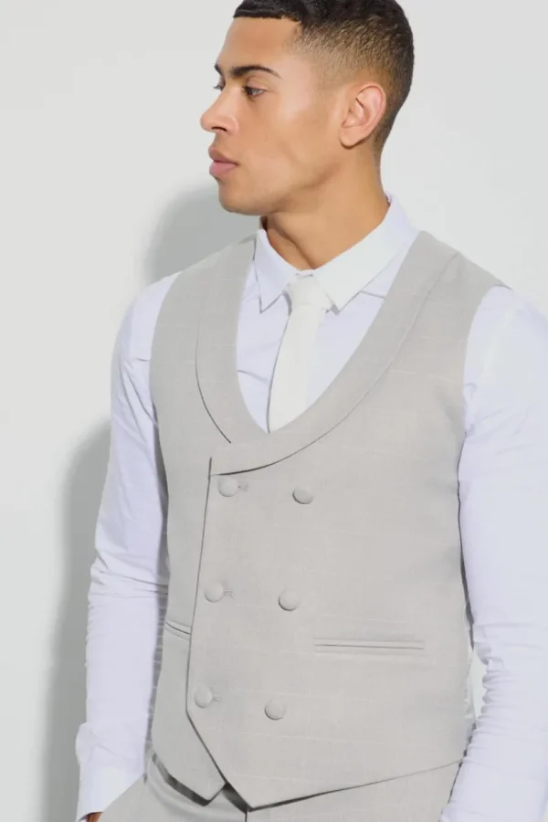 boohooMAN Slim Fit Window Check Double Breasted Waistcoat | Suits & Tailoring | Suits & Tailoring