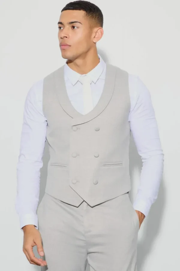 boohooMAN Slim Fit Window Check Double Breasted Waistcoat | Suits & Tailoring | Suits & Tailoring