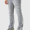 boohooMAN Slim Flare Distressed Gusset Panel Jeans | Denim | Going Out Denim