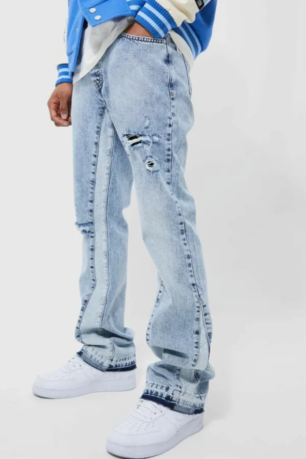 boohooMAN Slim Flare Distressed Gusset Panel Jeans | Jeans